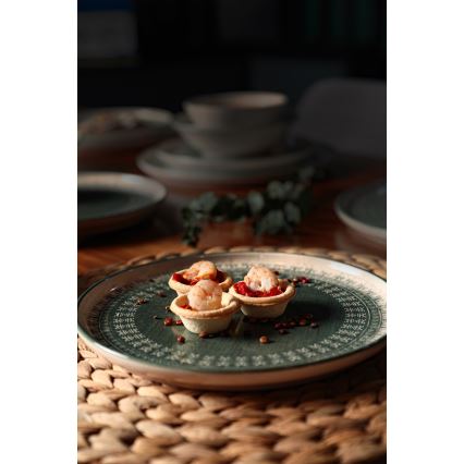 Zestaw obiadowy 24 szt. beżowy/zielony/kamionka