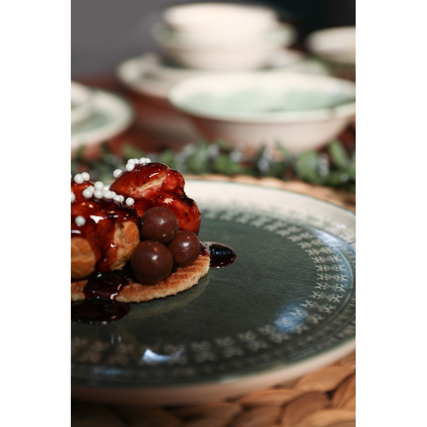 Zestaw obiadowy 24 szt. beżowy/zielony/kamionka