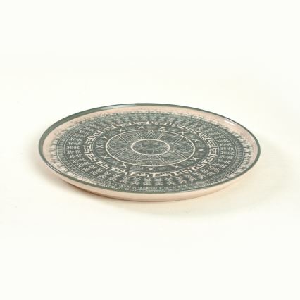 Zestaw obiadowy 24 szt. beżowy/zielony/kamionka