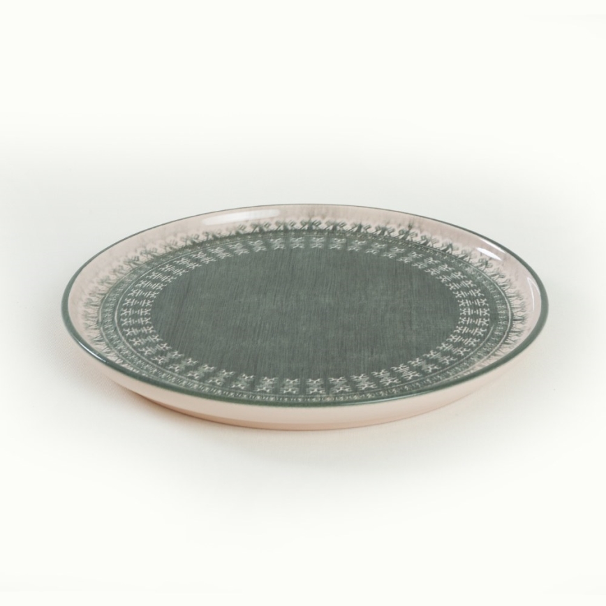 Zestaw obiadowy 24 szt. beżowy/zielony/kamionka