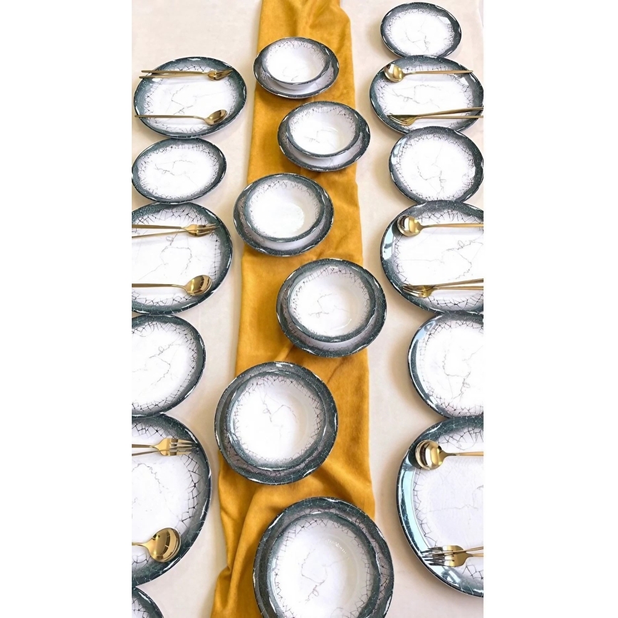 Zestaw obiadowy 24 szt. biały/antracyt/ceramika