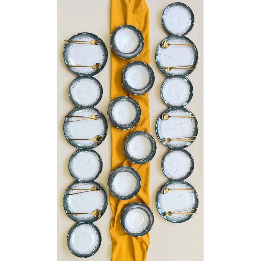 Zestaw obiadowy 24 szt. biały/antracyt/ceramika