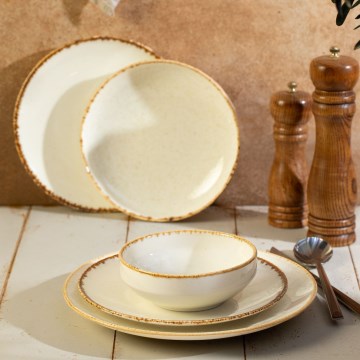 Zestaw obiadowy 24 szt. biały/beżowy/porcelana