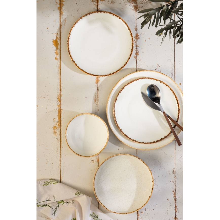 Zestaw obiadowy 24 szt. biały/beżowy/porcelana