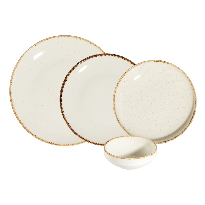 Zestaw obiadowy 24 szt. biały/beżowy/porcelana