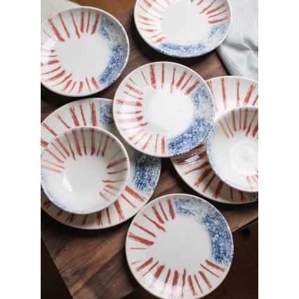 Zestaw obiadowy 24 szt. biały/czerwony/niebieski /porcelana