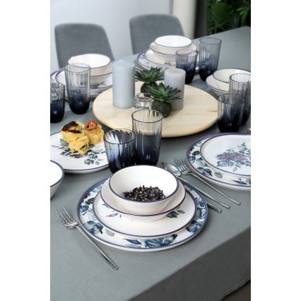 Zestaw obiadowy 24 szt. biały/niebieski/ceramika