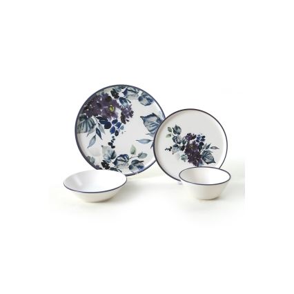 Zestaw obiadowy 24 szt. biały/niebieski/ceramika