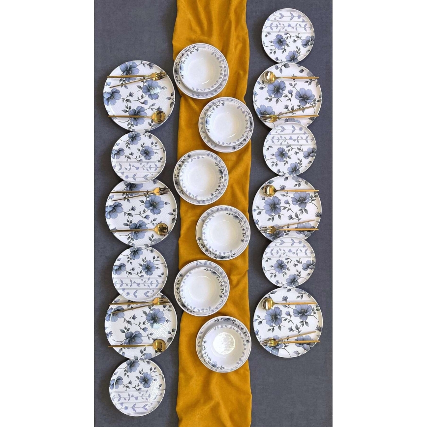 Zestaw obiadowy 24 szt. biały/niebieski/ceramika