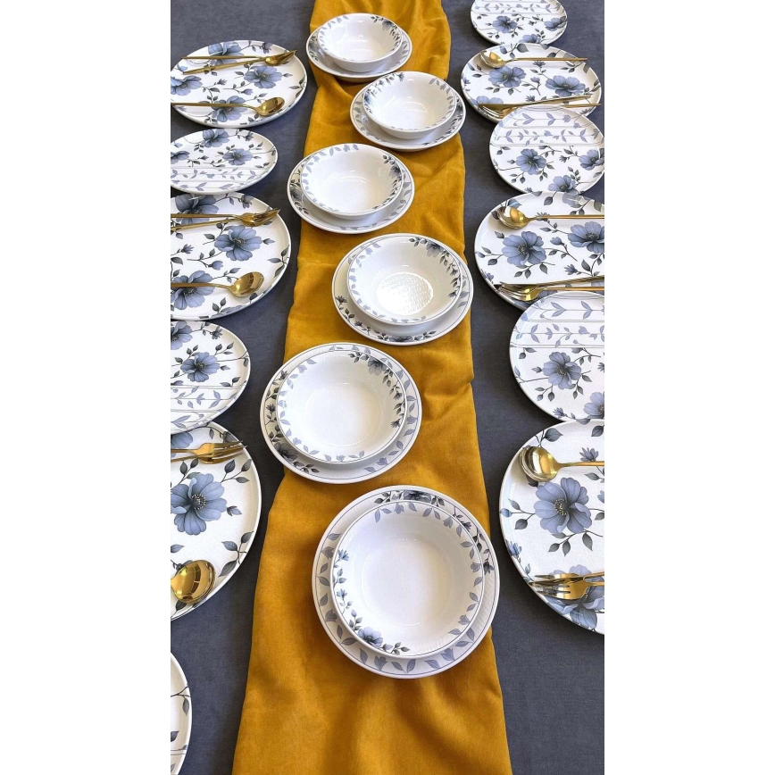 Zestaw obiadowy 24 szt. biały/niebieski/ceramika