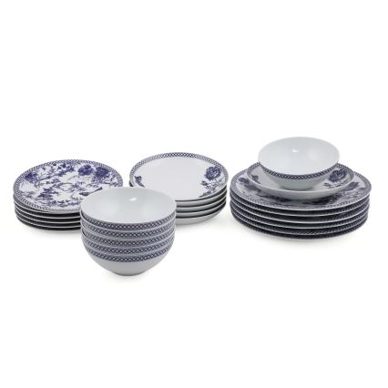 Zestaw obiadowy 24 szt. biały/niebieski/porcelana