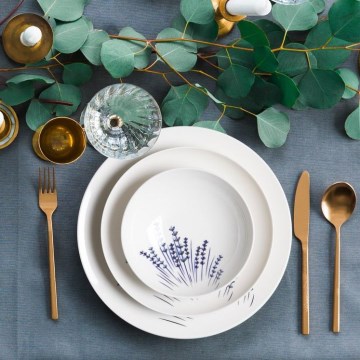 Zestaw obiadowy 24 szt. biały/niebieski/porcelana