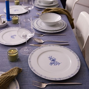 Zestaw obiadowy 24 szt. biały/niebieski/porcelana