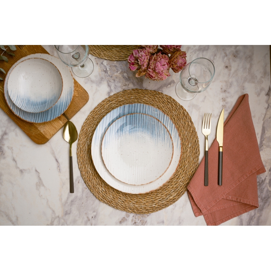 Zestaw obiadowy 24 szt., biały/niebieski, porcelanowy