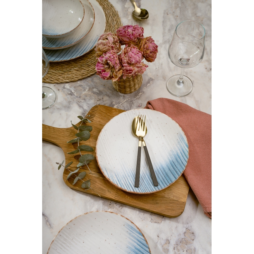 Zestaw obiadowy 24 szt., biały/niebieski, porcelanowy