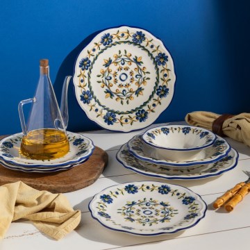 Zestaw obiadowy 24 szt. biały/niebieski/żółty/porcelana