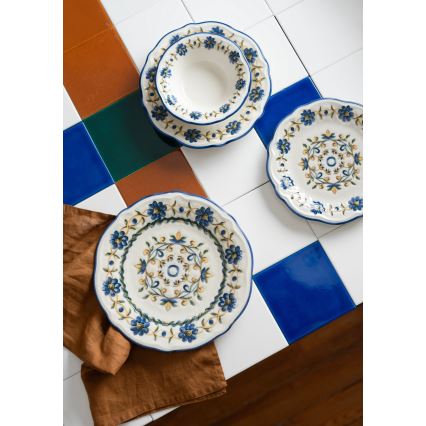 Zestaw obiadowy 24 szt. biały/niebieski/żółty/porcelana