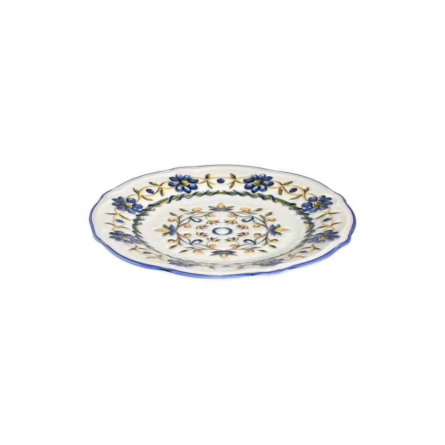 Zestaw obiadowy 24 szt. biały/niebieski/żółty/porcelana