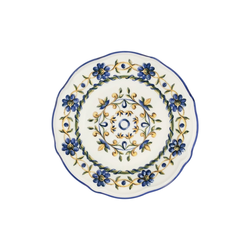 Zestaw obiadowy 24 szt. biały/niebieski/żółty/porcelana