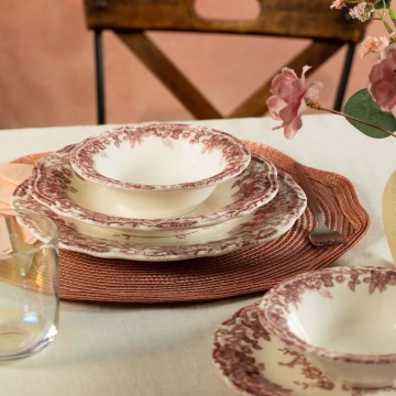 Zestaw obiadowy 24 szt. biały/różowy/porcelana