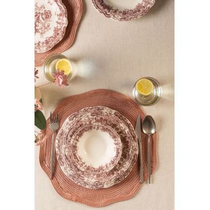 Zestaw obiadowy 24 szt. biały/różowy/porcelana