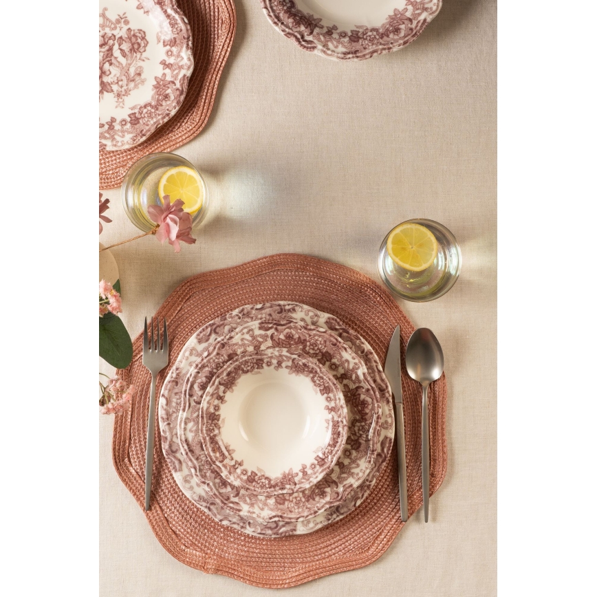 Zestaw obiadowy 24 szt. biały/różowy/porcelana