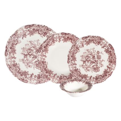 Zestaw obiadowy 24 szt. biały/różowy/porcelana