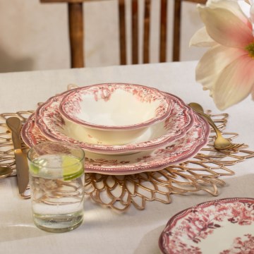 Zestaw obiadowy 24 szt. biały/różowy/porcelana