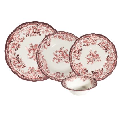 Zestaw obiadowy 24 szt. biały/różowy/porcelana