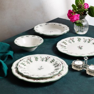 Zestaw obiadowy 24 szt. biały/zielony/czerwony/porcelana