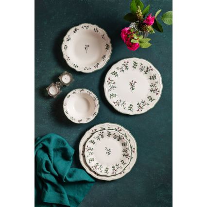 Zestaw obiadowy 24 szt. biały/zielony/czerwony/porcelana
