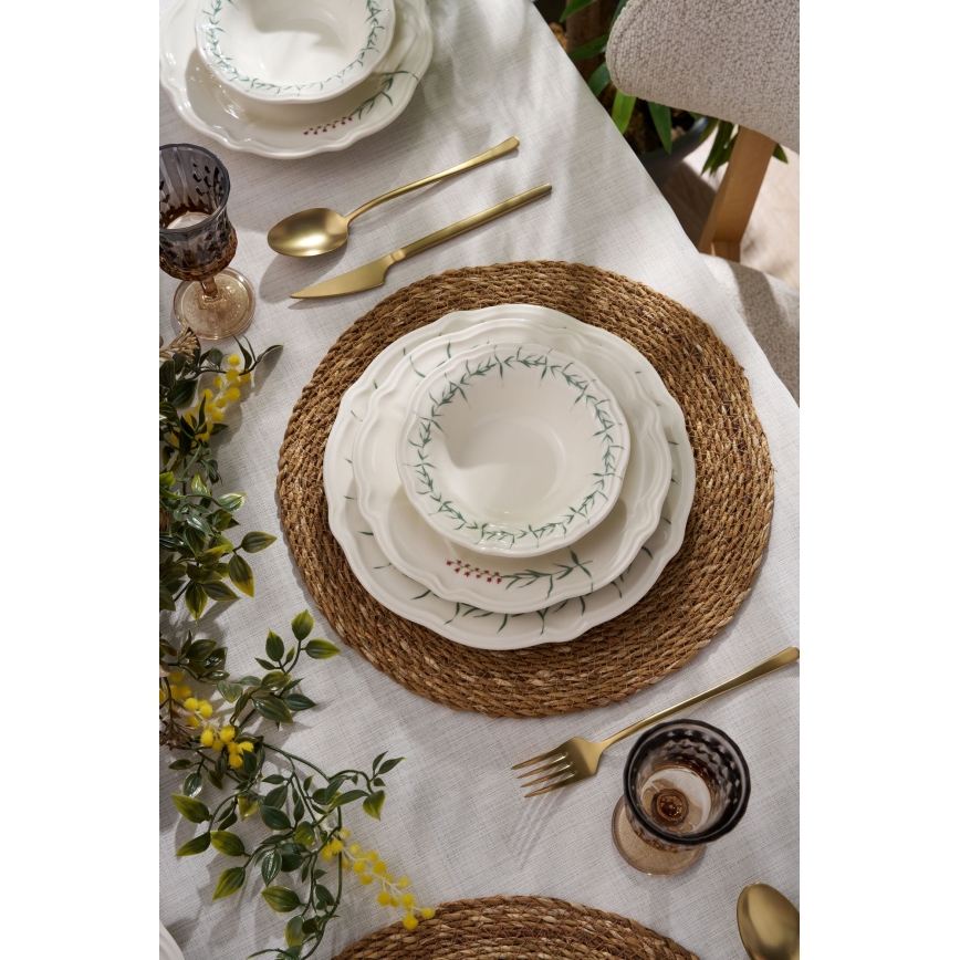 Zestaw obiadowy 24 szt. biały/zielony/porcelana