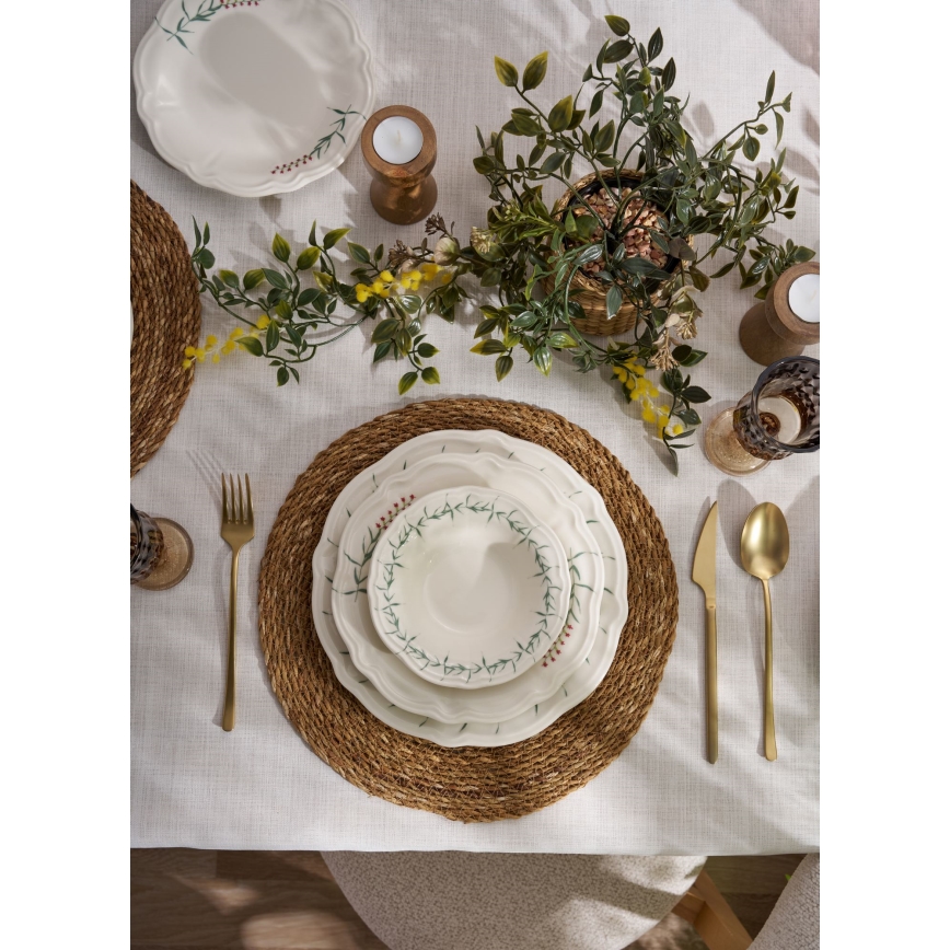 Zestaw obiadowy 24 szt. biały/zielony/porcelana