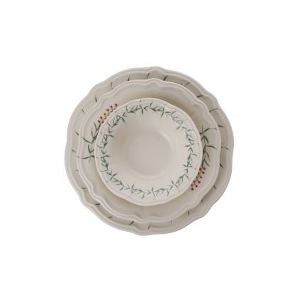 Zestaw obiadowy 24 szt. biały/zielony/porcelana