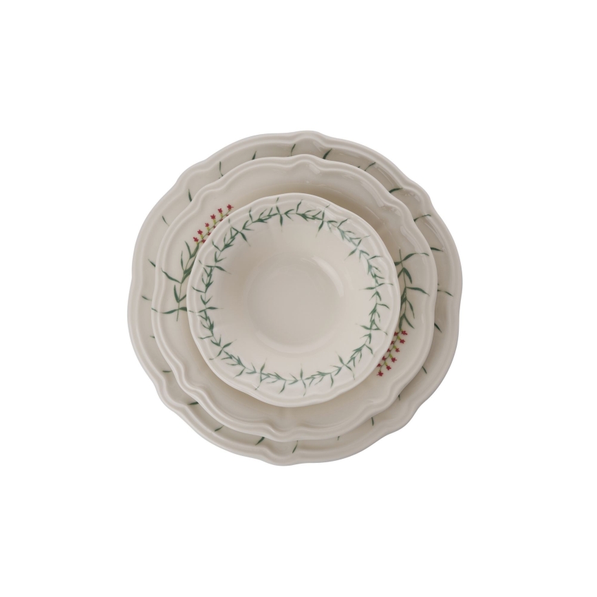 Zestaw obiadowy 24 szt. biały/zielony/porcelana