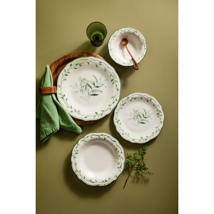 Zestaw obiadowy 24 szt. biały/zielony/porcelana