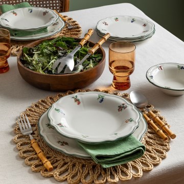 Zestaw obiadowy 24 szt. biały/zielony/porcelana