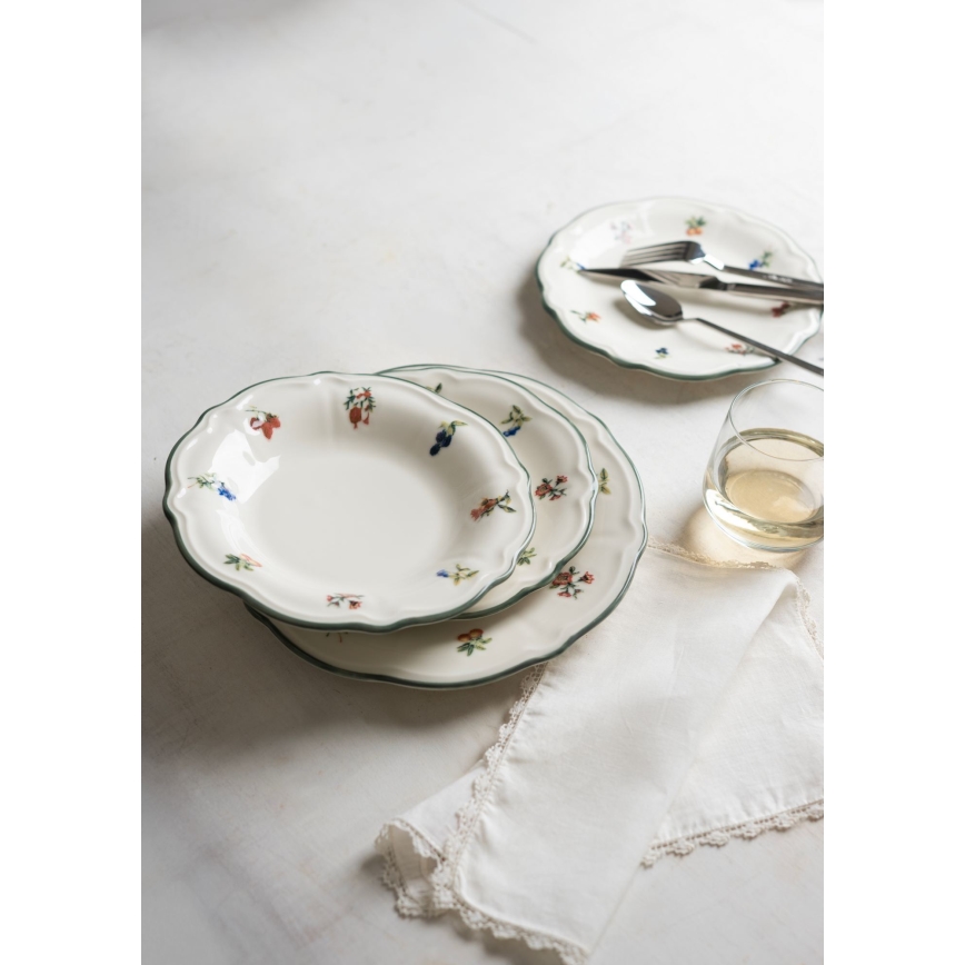 Zestaw obiadowy 24 szt. biały/zielony/porcelana