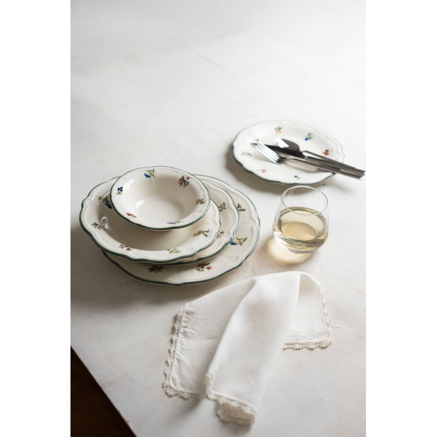 Zestaw obiadowy 24 szt. biały/zielony/porcelana