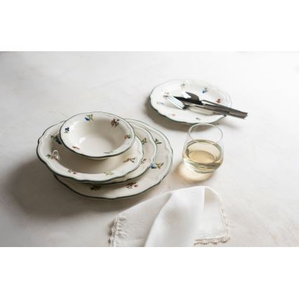 Zestaw obiadowy 24 szt. biały/zielony/porcelana