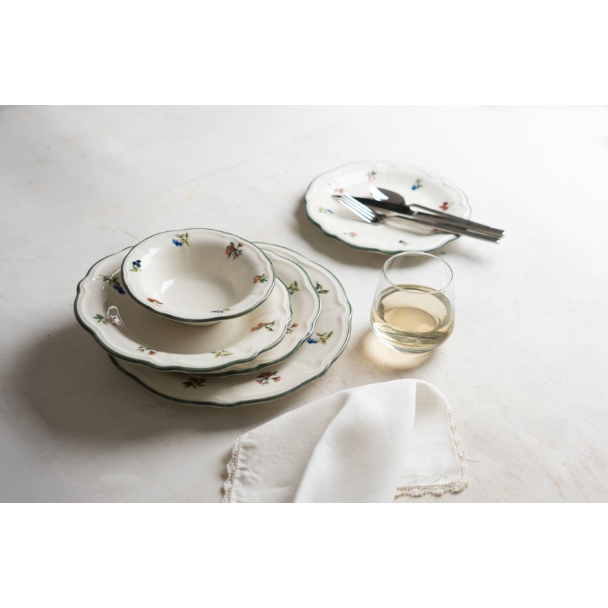 Zestaw obiadowy 24 szt. biały/zielony/porcelana
