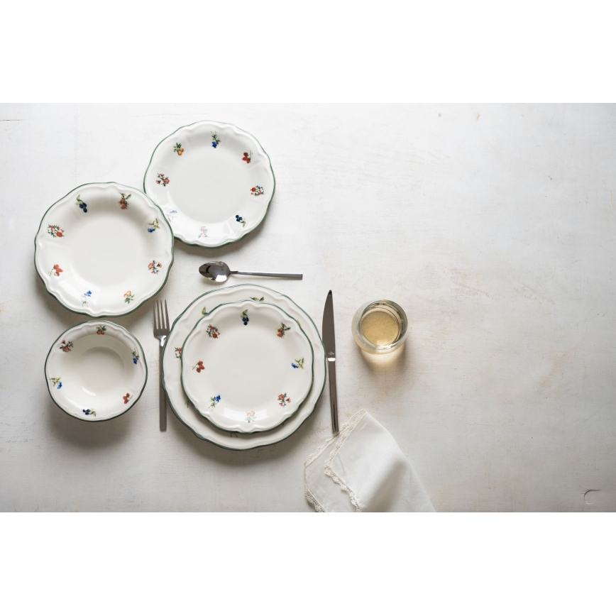Zestaw obiadowy 24 szt. biały/zielony/porcelana