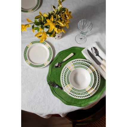 Zestaw obiadowy 24 szt. biały/zielony/żółty/porcelana