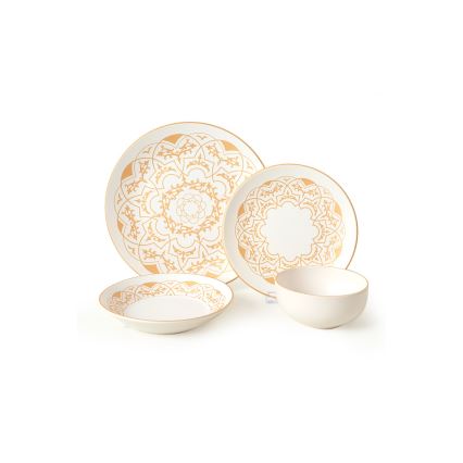 Zestaw obiadowy 24 szt. biały/złoty/ceramika