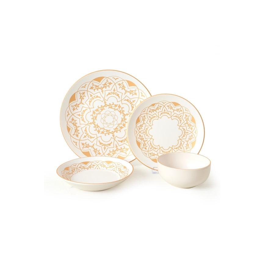 Zestaw obiadowy 24 szt. biały/złoty/ceramika
