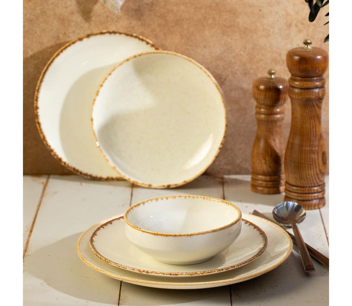 Zestaw obiadowy 24 szt. biały/beżowy/porcelana