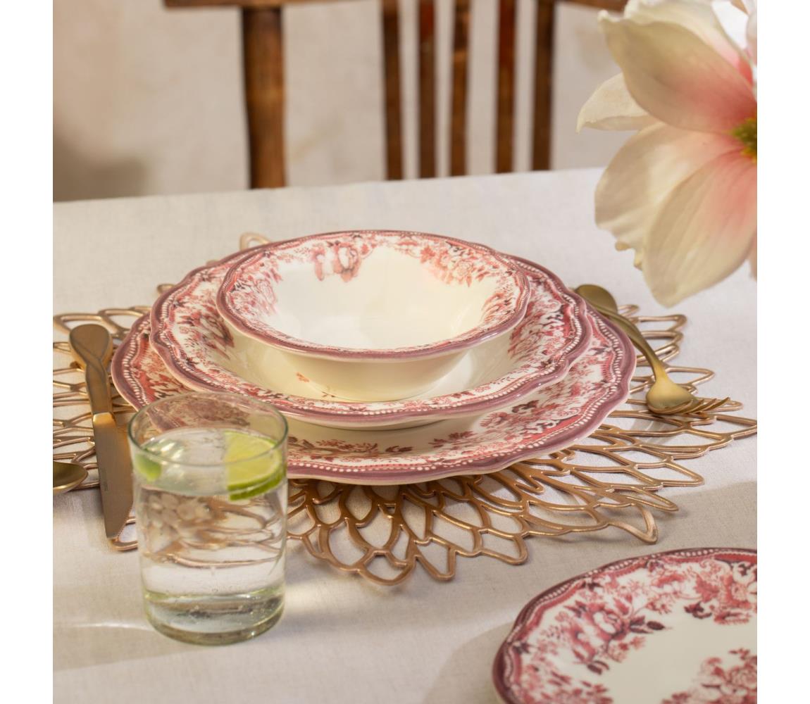 Zestaw obiadowy 24 szt. biały/różowy/porcelana