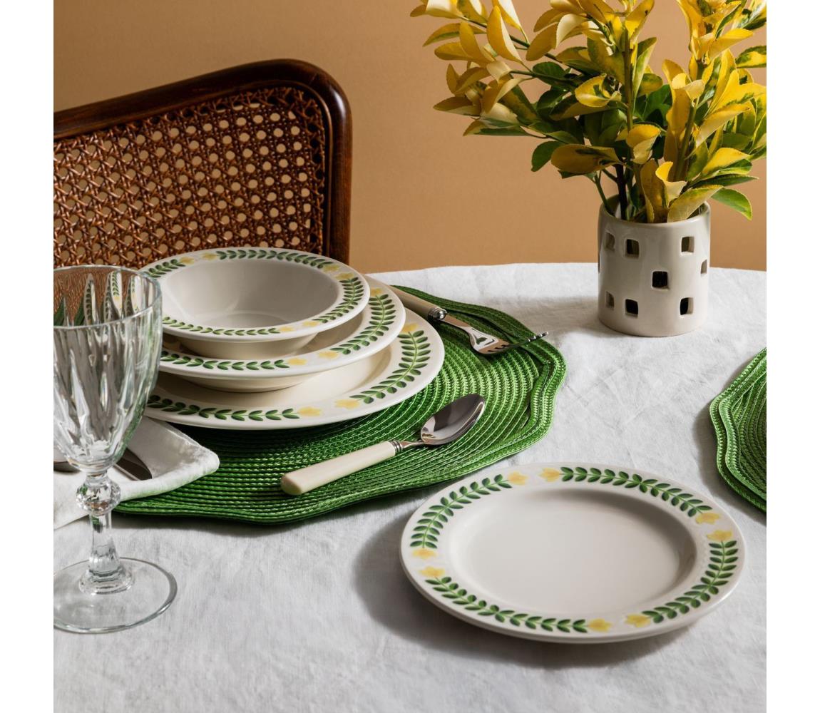 Zestaw obiadowy 24 szt. biały/zielony/żółty/porcelana