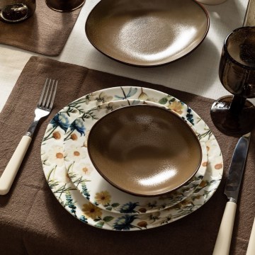 Zestaw obiadowy 24 szt. kolorowy/brązowy/porcelanowy