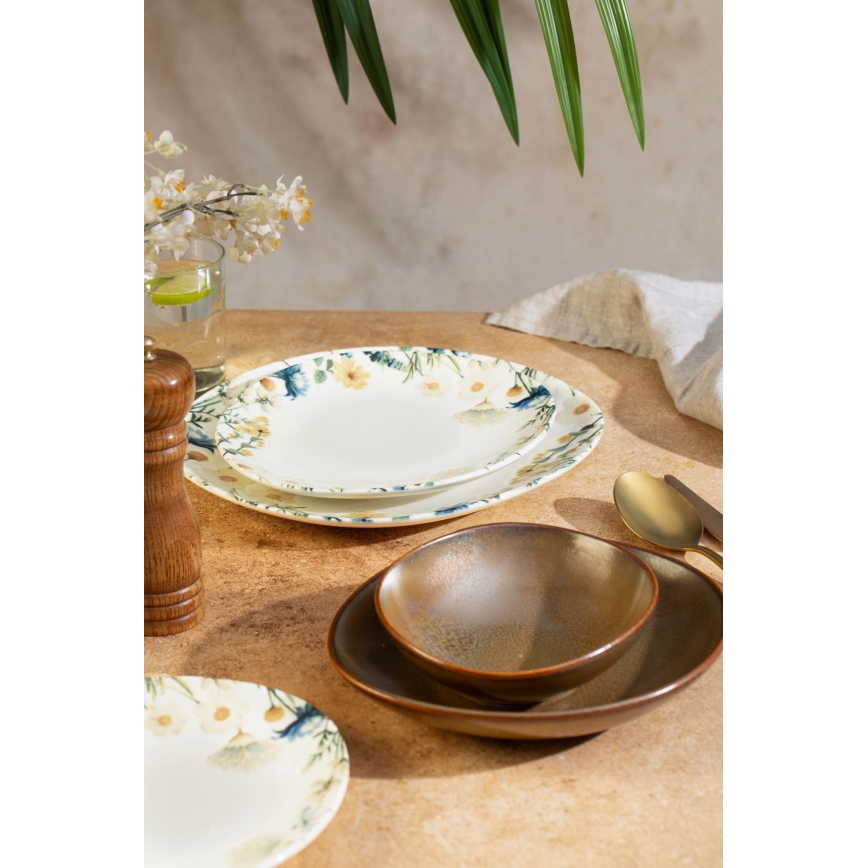 Zestaw obiadowy 24 szt. kolorowy/brązowy/porcelanowy